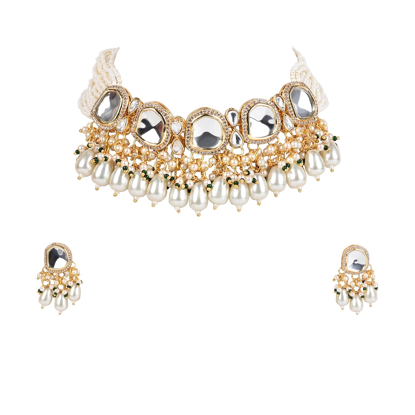 Kundan and Pearls Choker Necklace and Earrings Set