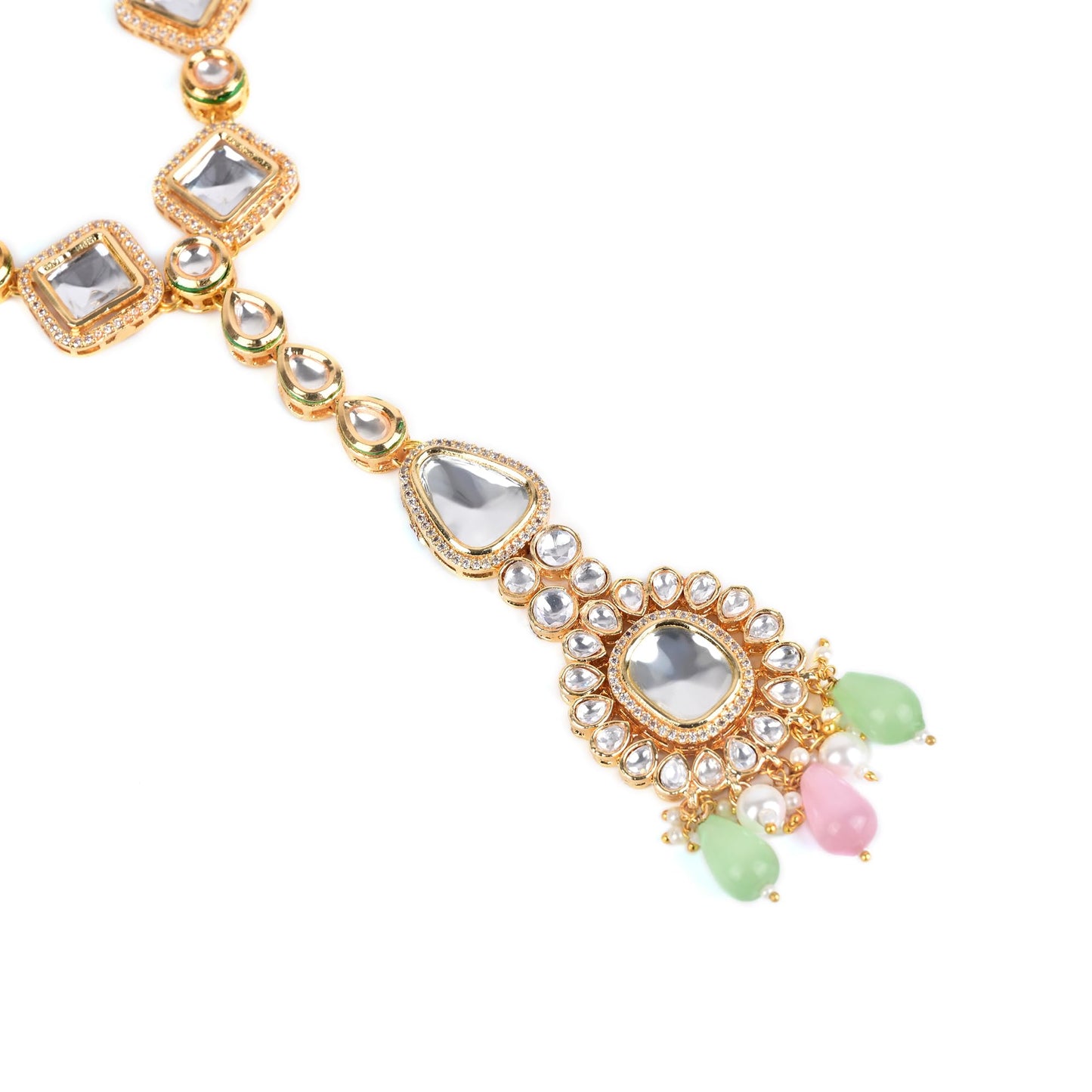 Kundan Pink and Green Mathapatti / Sheeshfool