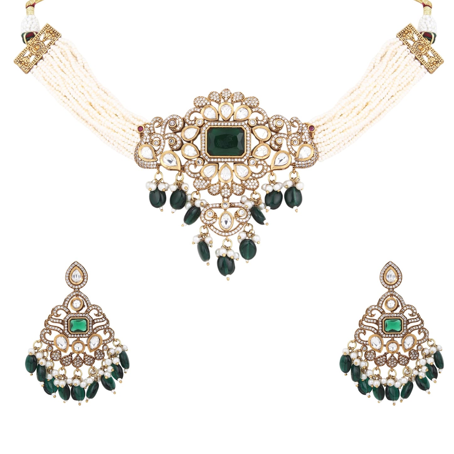 Two-Tone Moissanite Kundan Choker with White Pearls