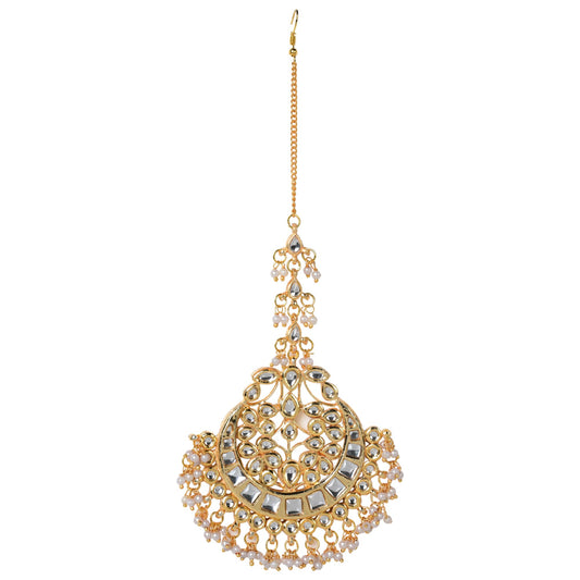 Jewellity Traditional Gold Kundan Maangtikka, Sheeshfool/Wedding/Hair Accessory, Indian Bridal Jewelry For Girls/Women TK-5259