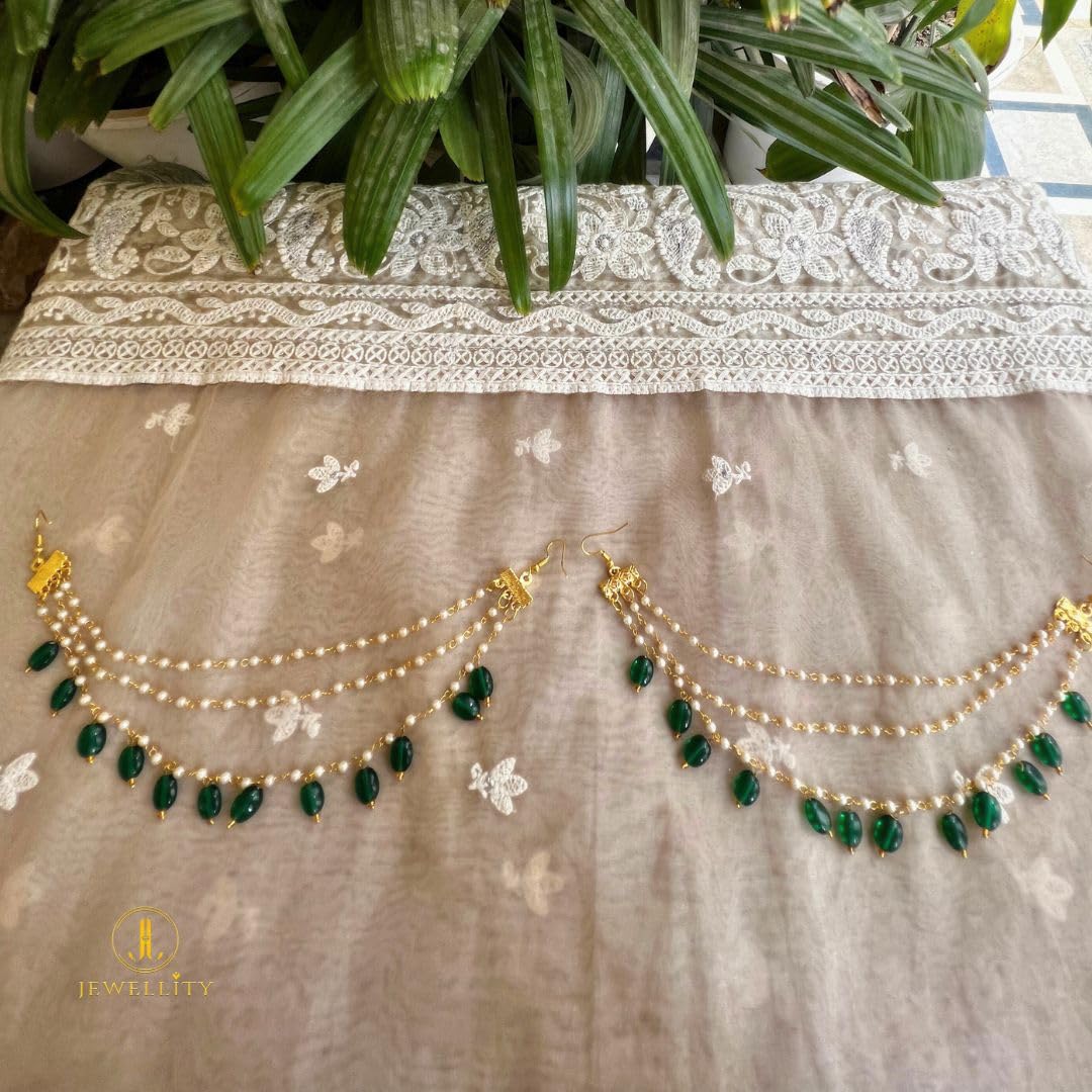 Green Emerald Elegance Draped Chain Earchains