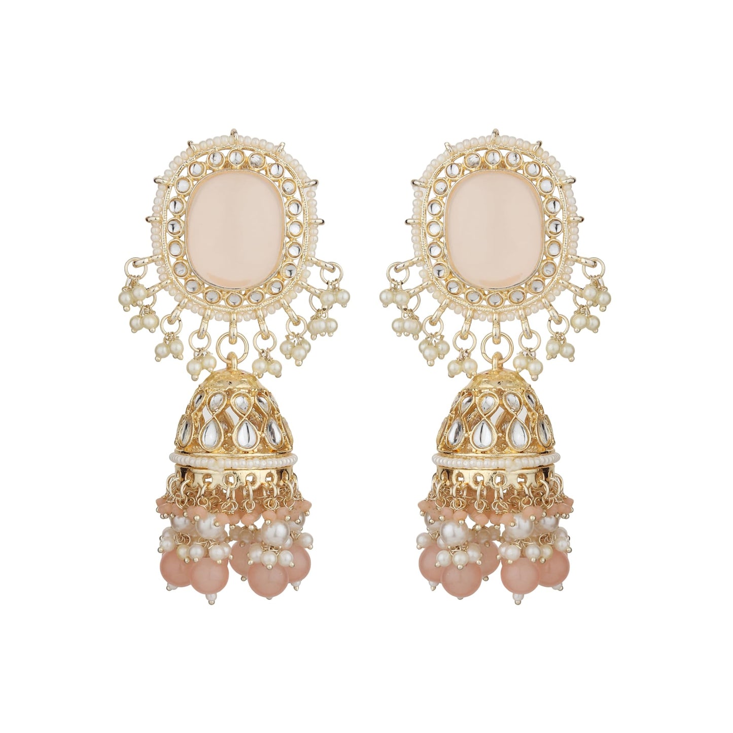 Jewellity Peach and Gold Designer Choker Necklace With Earrings and Tika For Women/Girls NSTK-5125