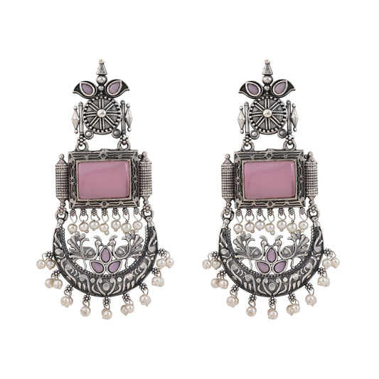 Jewellity Pink Stone Oxidised Silver Fashion Earrings For Girls/Women ERF-320