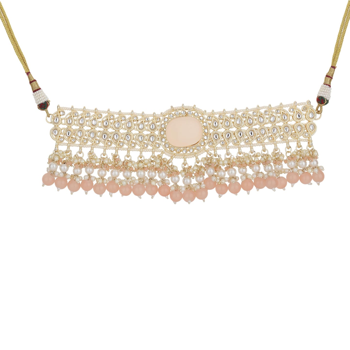 Jewellity Peach and Gold Designer Choker Necklace With Earrings and Tika For Women/Girls NSTK-5125