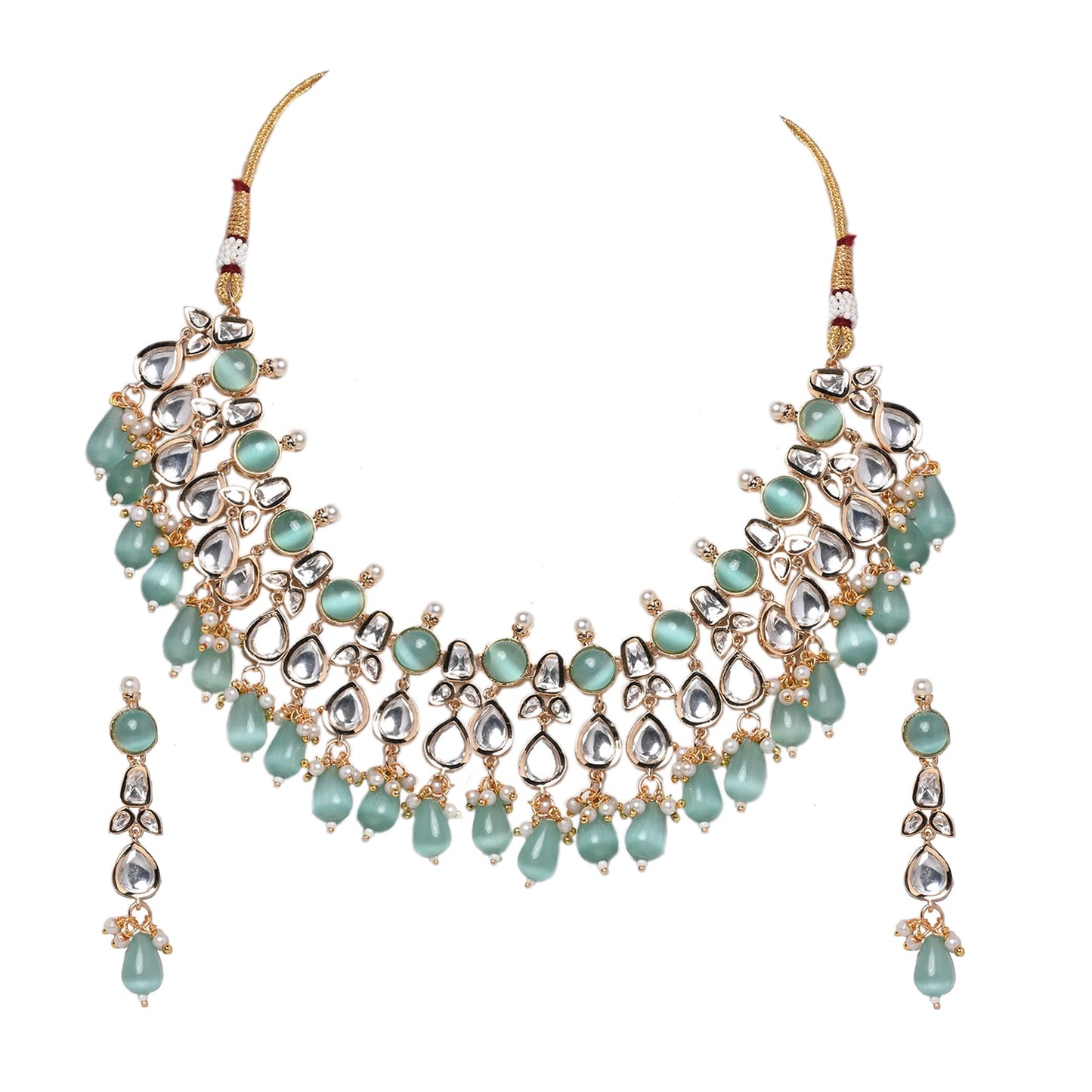 Jewellity Red AD Kundan Designer Necklace Set with Earrings Gift for Women/Girls NSK-5189
