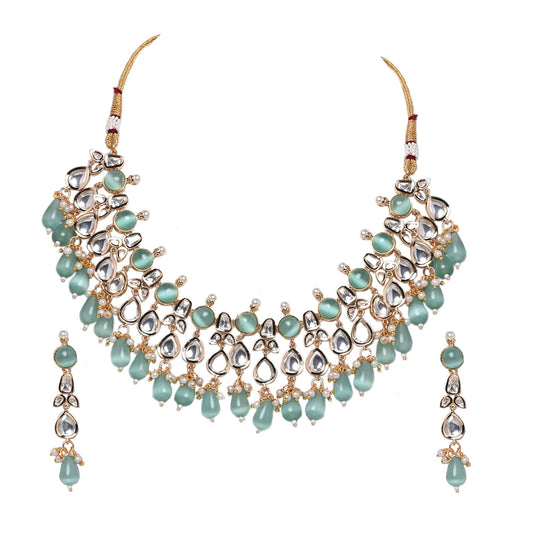 Jewellity Red AD Kundan Designer Necklace Set with Earrings Gift for Women/Girls NSK-5189