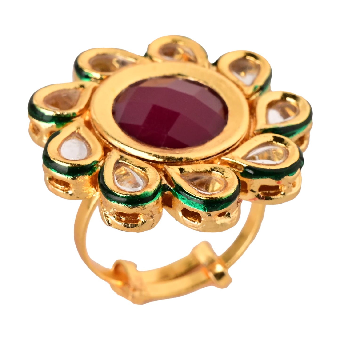 Jewellity Red/Maroon Golden Kundan Ring for Women RK-5216