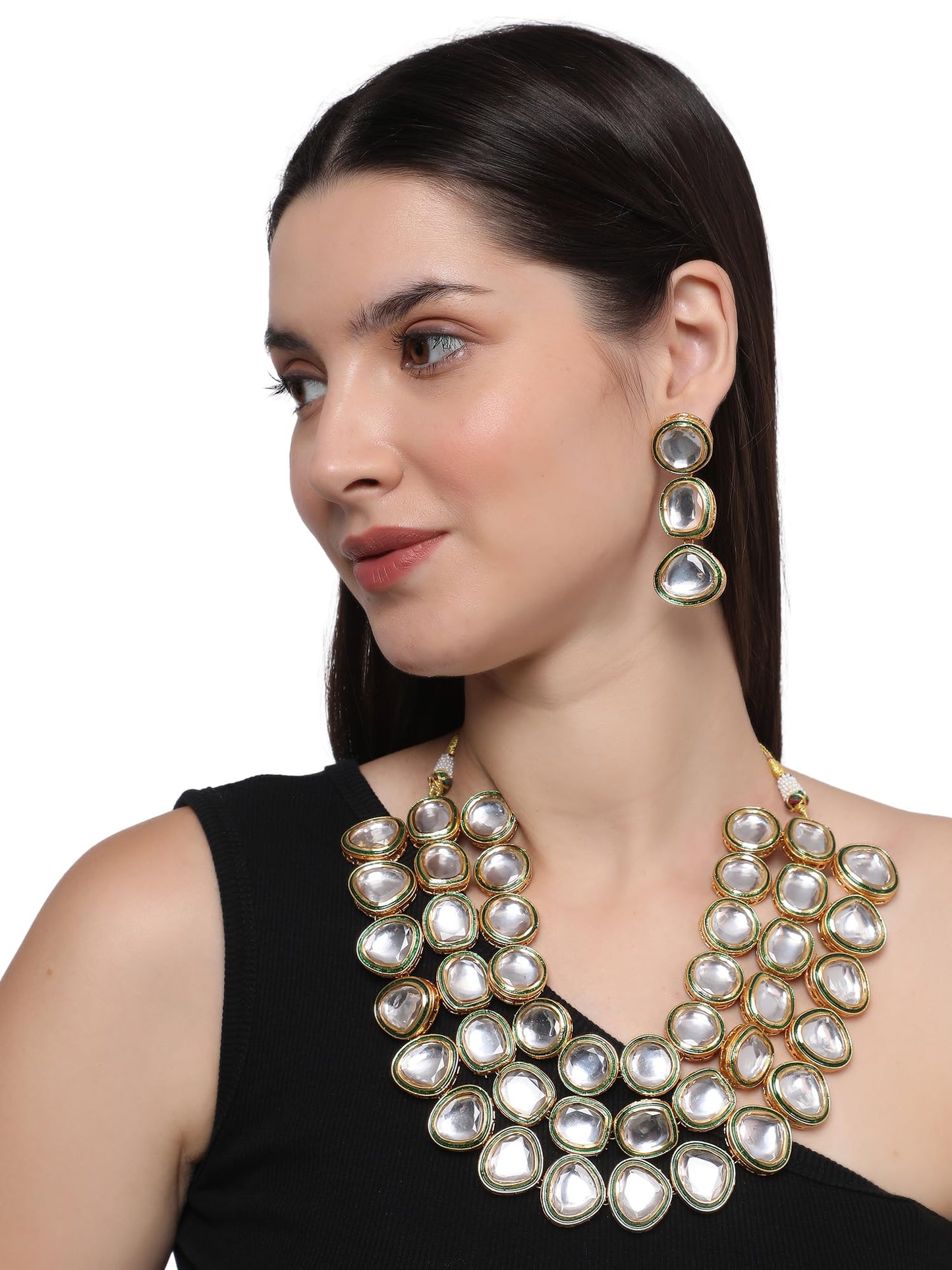 Bridal Three-Layered Kundan Meenakari Necklace Set