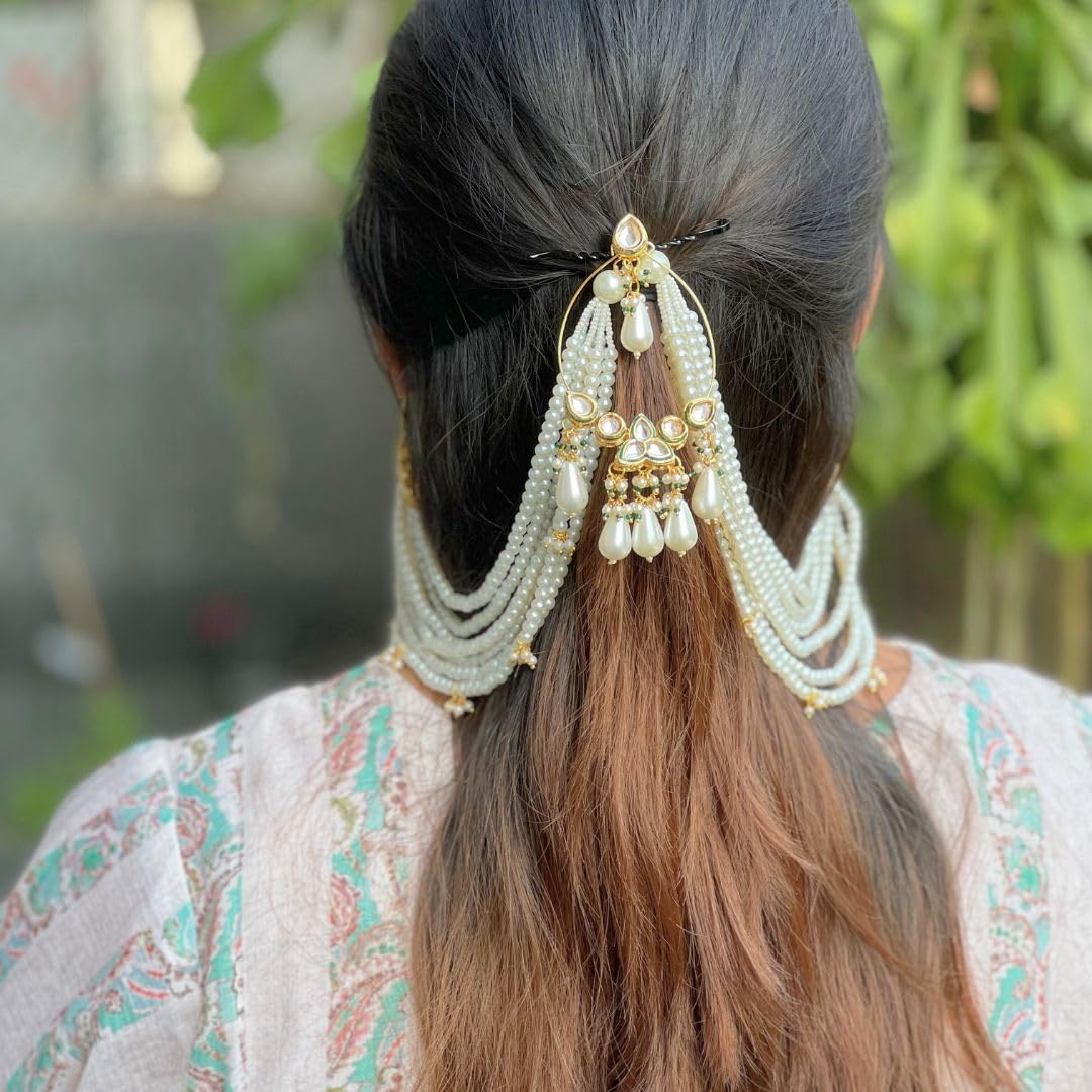 Jewellity White Pearls Ear chains, Earring supporter, Kaan chain, Hair chain,Hair accessory For Women EC-201