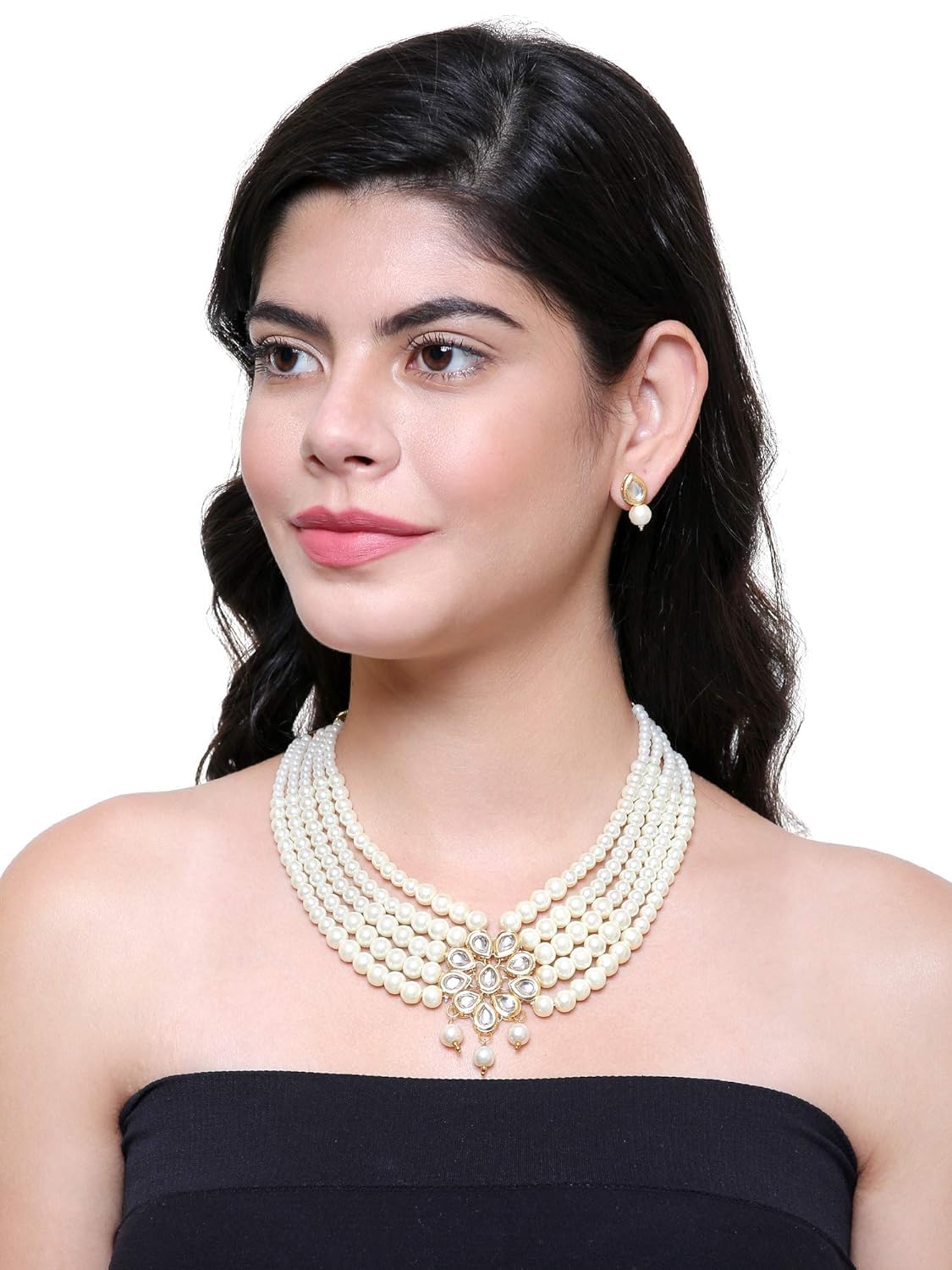 Dilbaro White Pearls Choker Necklace Set