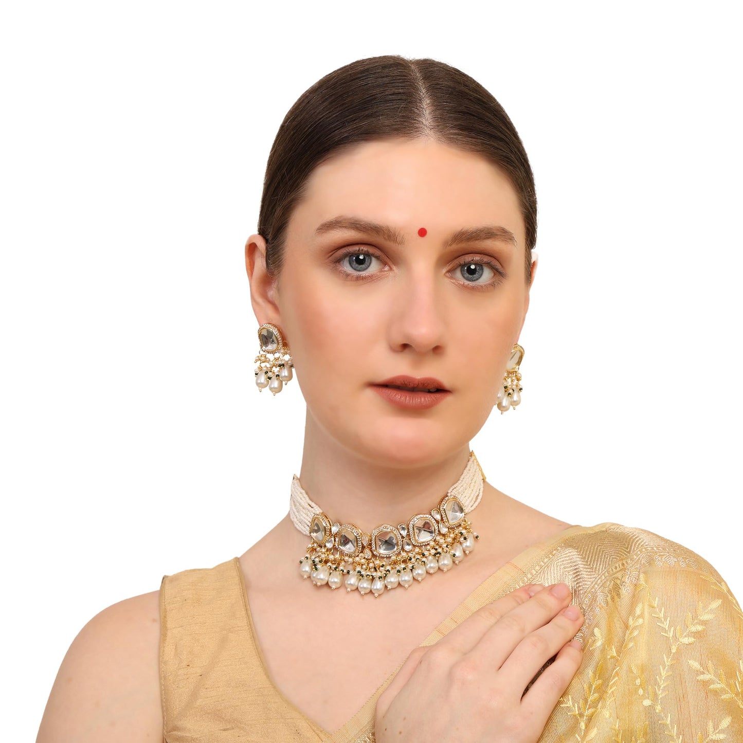 Kundan and Pearls Choker Necklace and Earrings Set