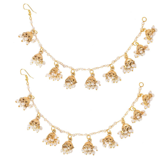 Jewellity Pearl and Gold Jhumki Hair Accessory, Ear Chain/Earring Supporter (Pair) For Girls/Women EC-206