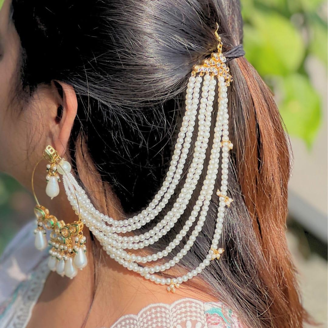 Jewellity White Pearls Ear chains, Earring supporter, Kaan chain, Hair chain,Hair accessory For Women EC-201