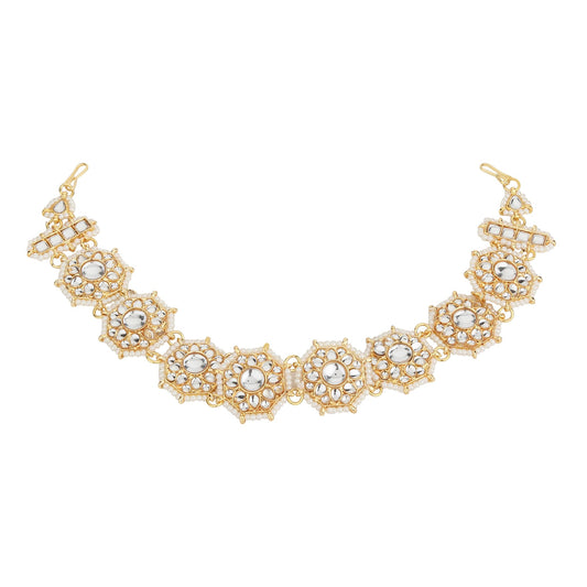 Jewellity Light Gold and White Kundan Headband/Head accessory/Hair Band/Mathapatti For Girls/Women HBK- 5118