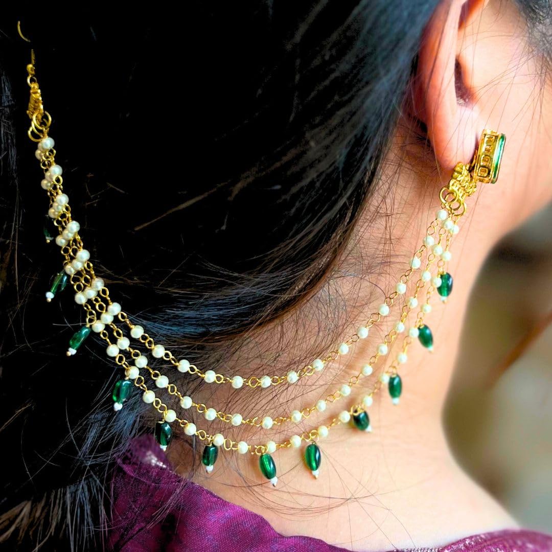 Green Emerald Elegance Draped Chain Earchains