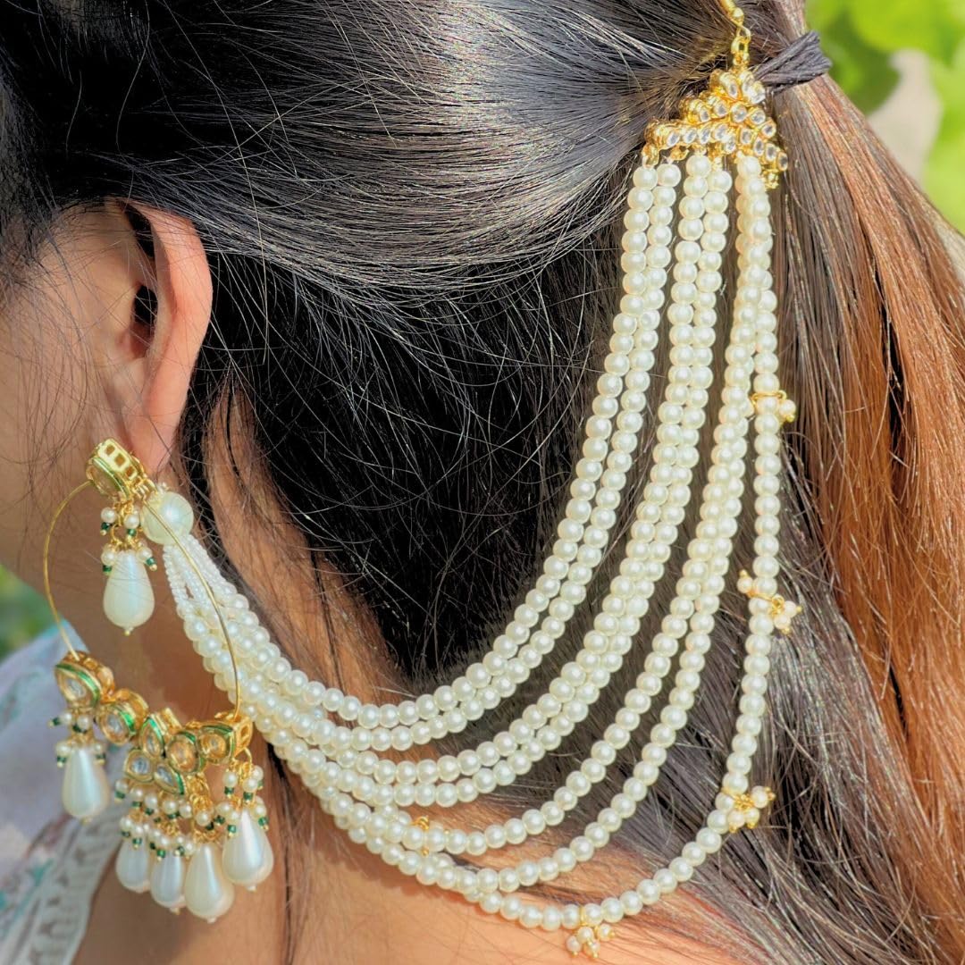 Jewellity White Pearls Ear chains, Earring supporter, Kaan chain, Hair chain,Hair accessory For Women EC-201