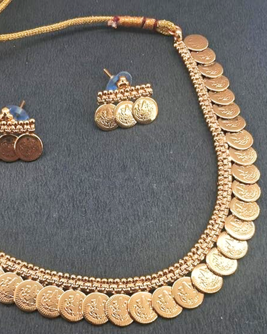 Gold-Plated Coin Necklace and Earrings Set