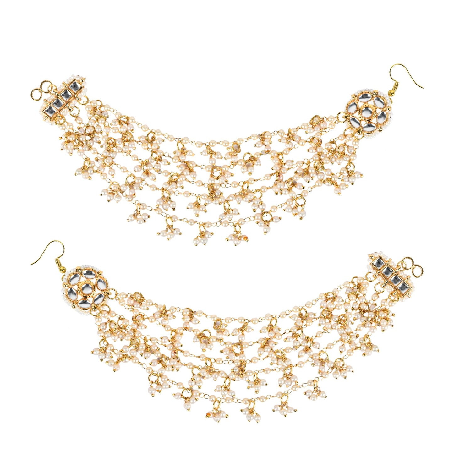 Pearl Kundan Ear Chains