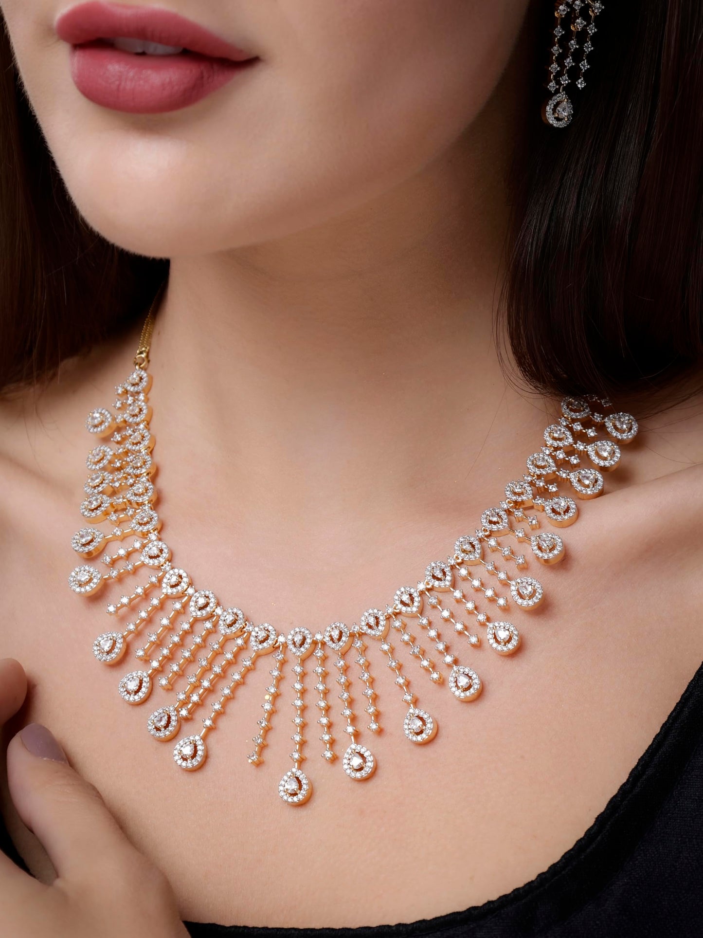 Jewellity Premium American Diamond/AD Designer Necklace With Earrings Set For Girls/Women NSA-776