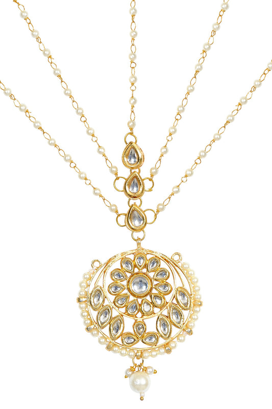 Jewellity Kundan Mathapatti/Headgear/Tika with Pearls and Kundan Chains for Women MPK-546