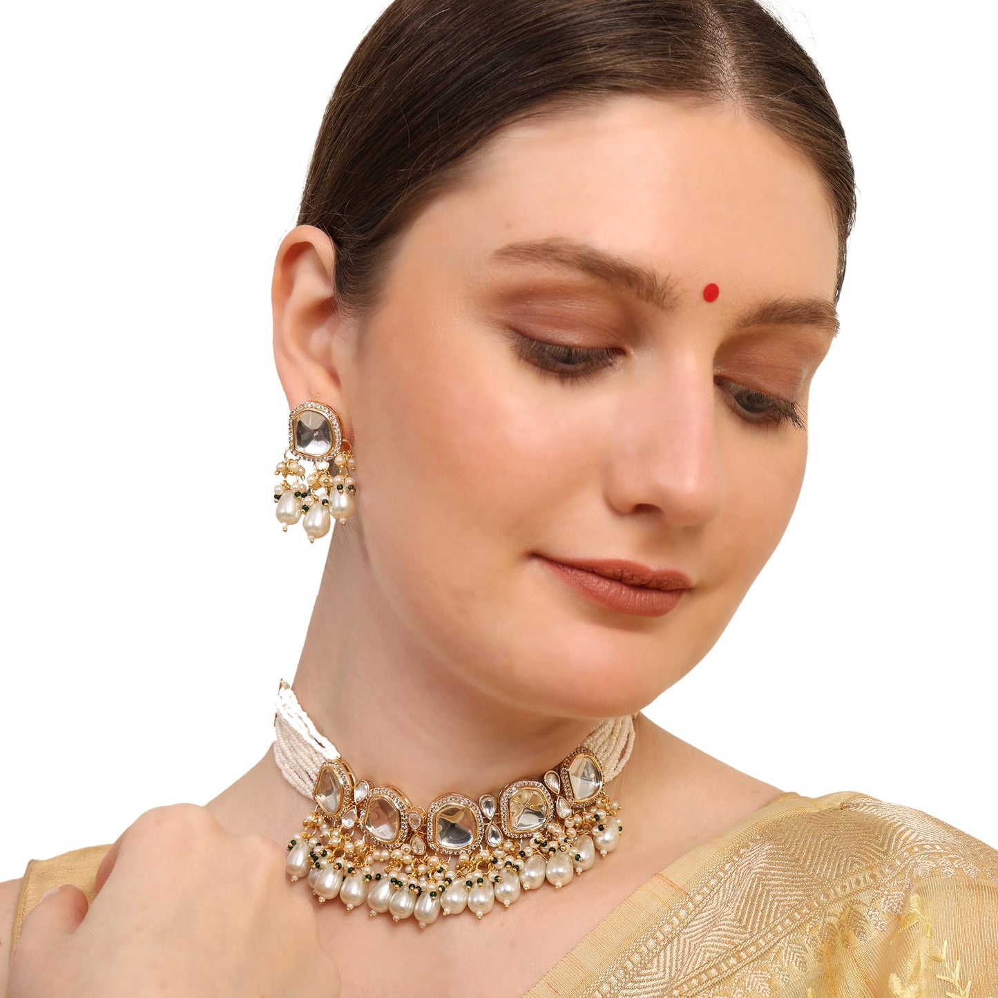 Kundan and Pearls Choker Necklace and Earrings Set