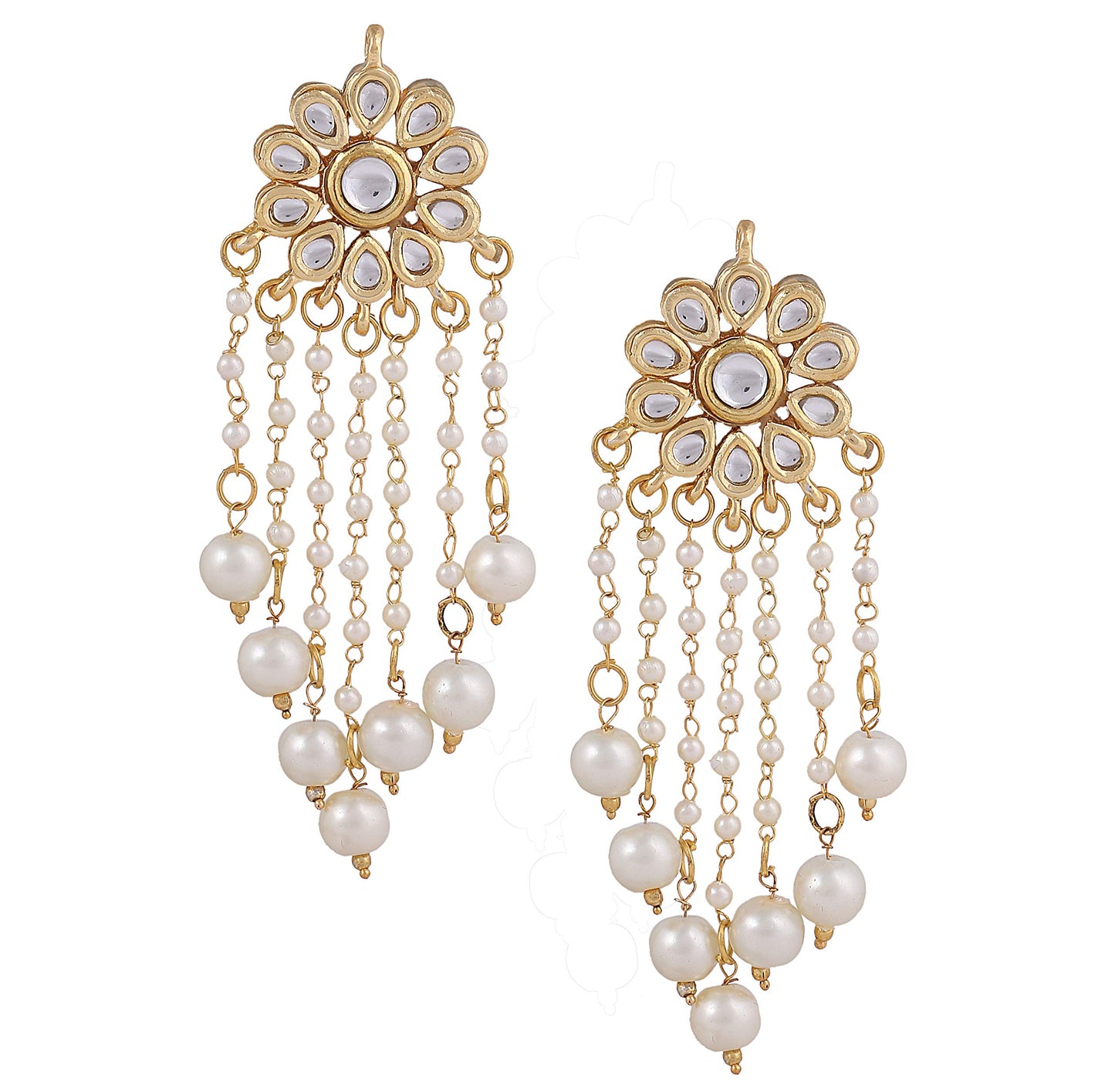 Jewellity Kundan Earrings With Pearl Chain Droppings For Girls/Women- RE-ERK-521