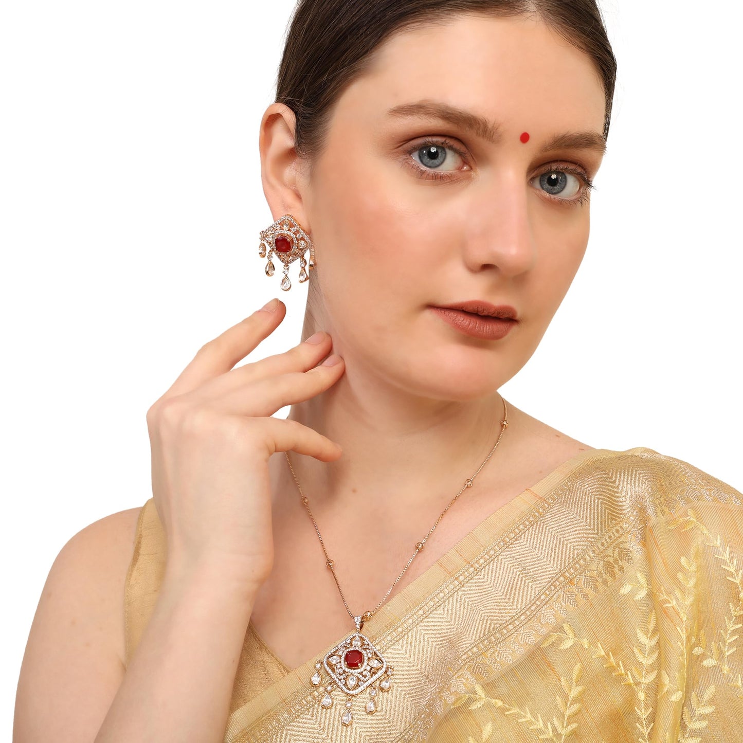 Ruby Barfi Pendant Set