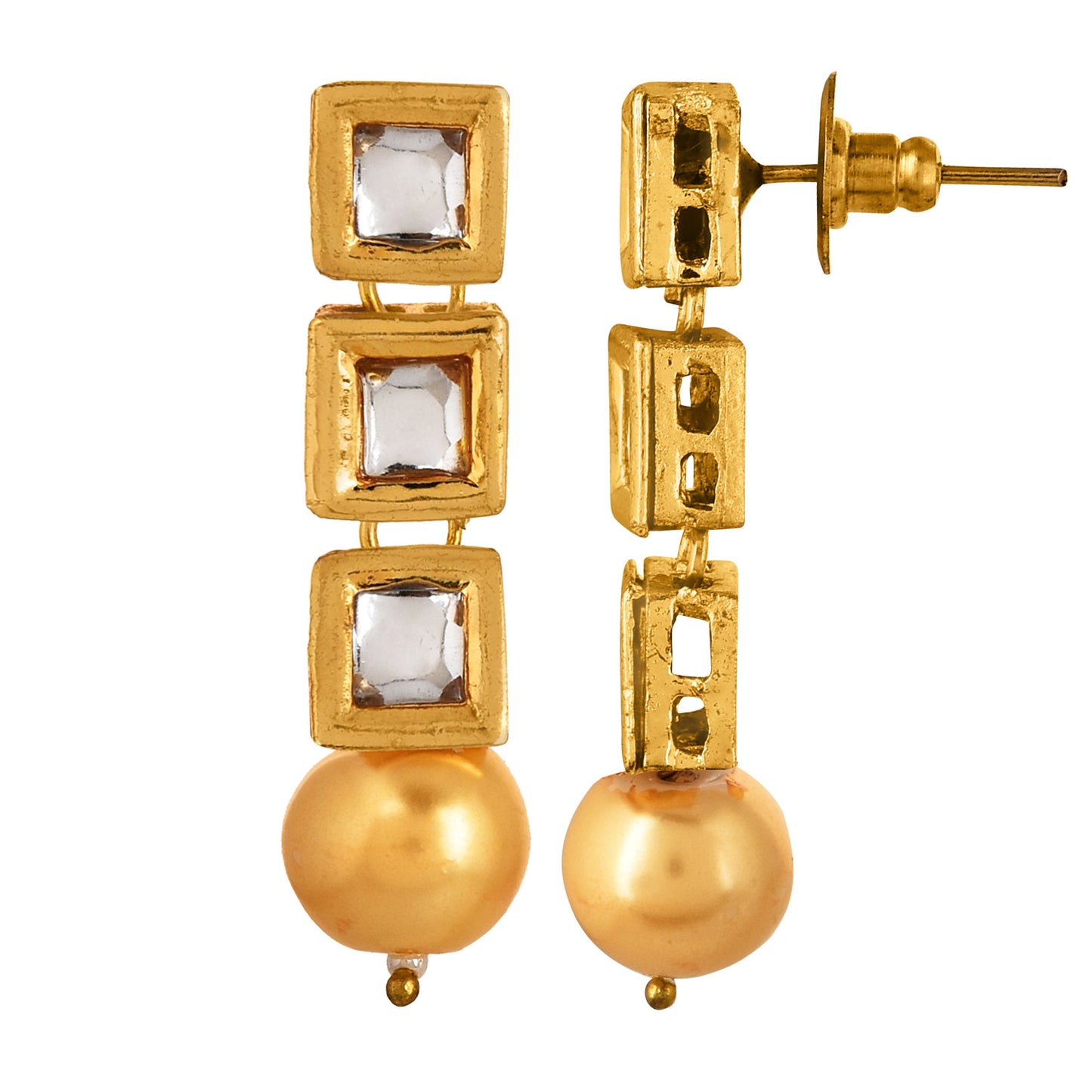 Square Kundan And Pearl Single Line Golden Designer Necklace Set For Women/Girls NSK-539