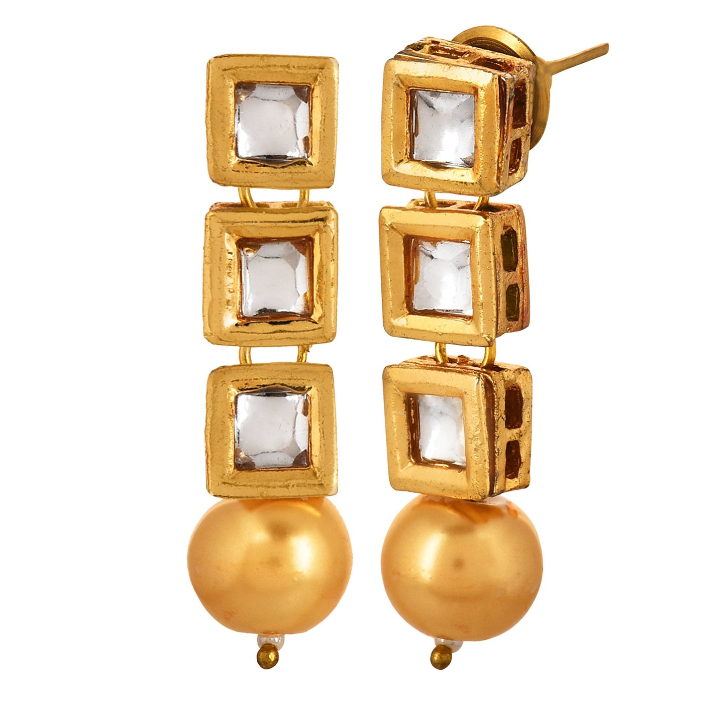 Square Kundan And Pearl Single Line Golden Designer Necklace Set For Women/Girls NSK-539