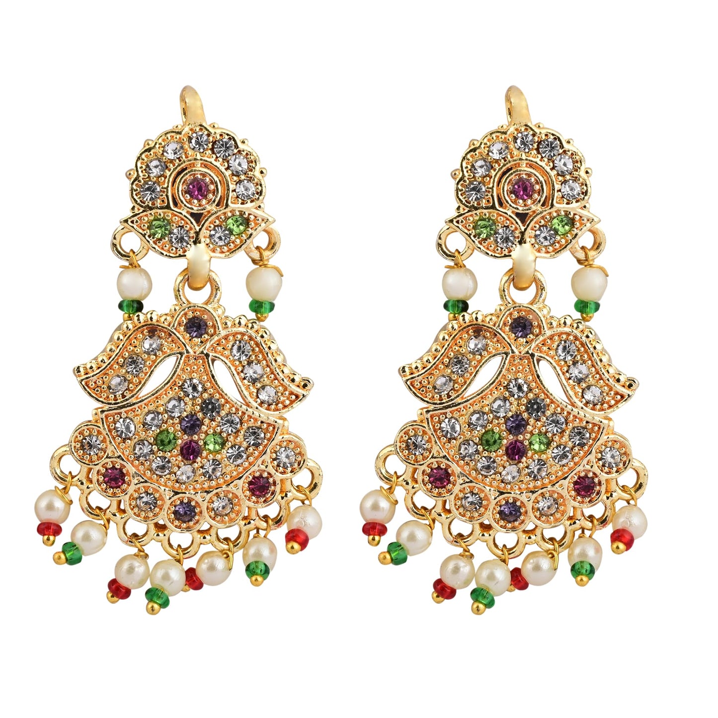 Jewellity Pearl Jadau Choker Necklace with Earrings, Gold Tone with Multicolour Gemstones For Women, Girls NSJ-906