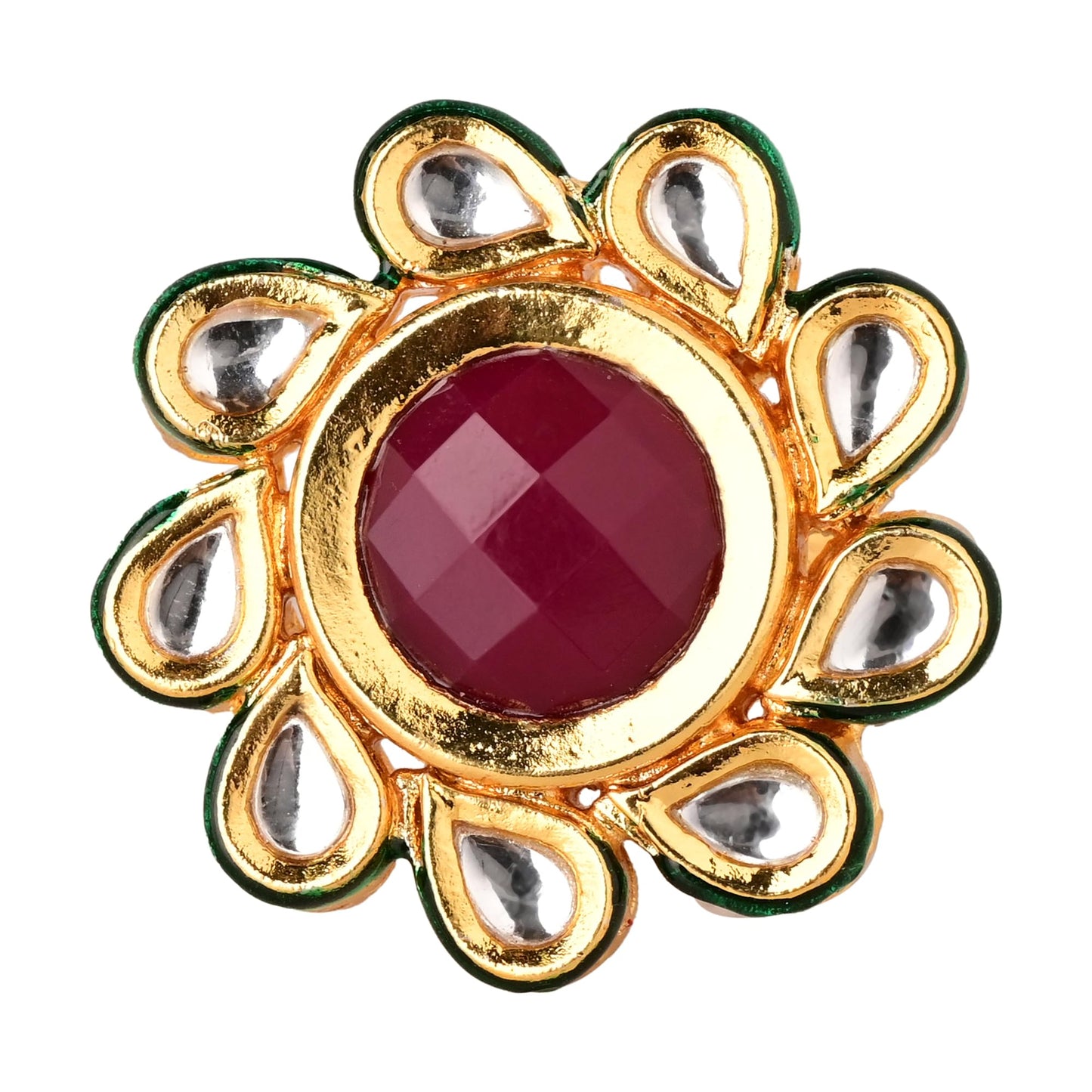 Jewellity Red/Maroon Golden Kundan Ring for Women RK-5216