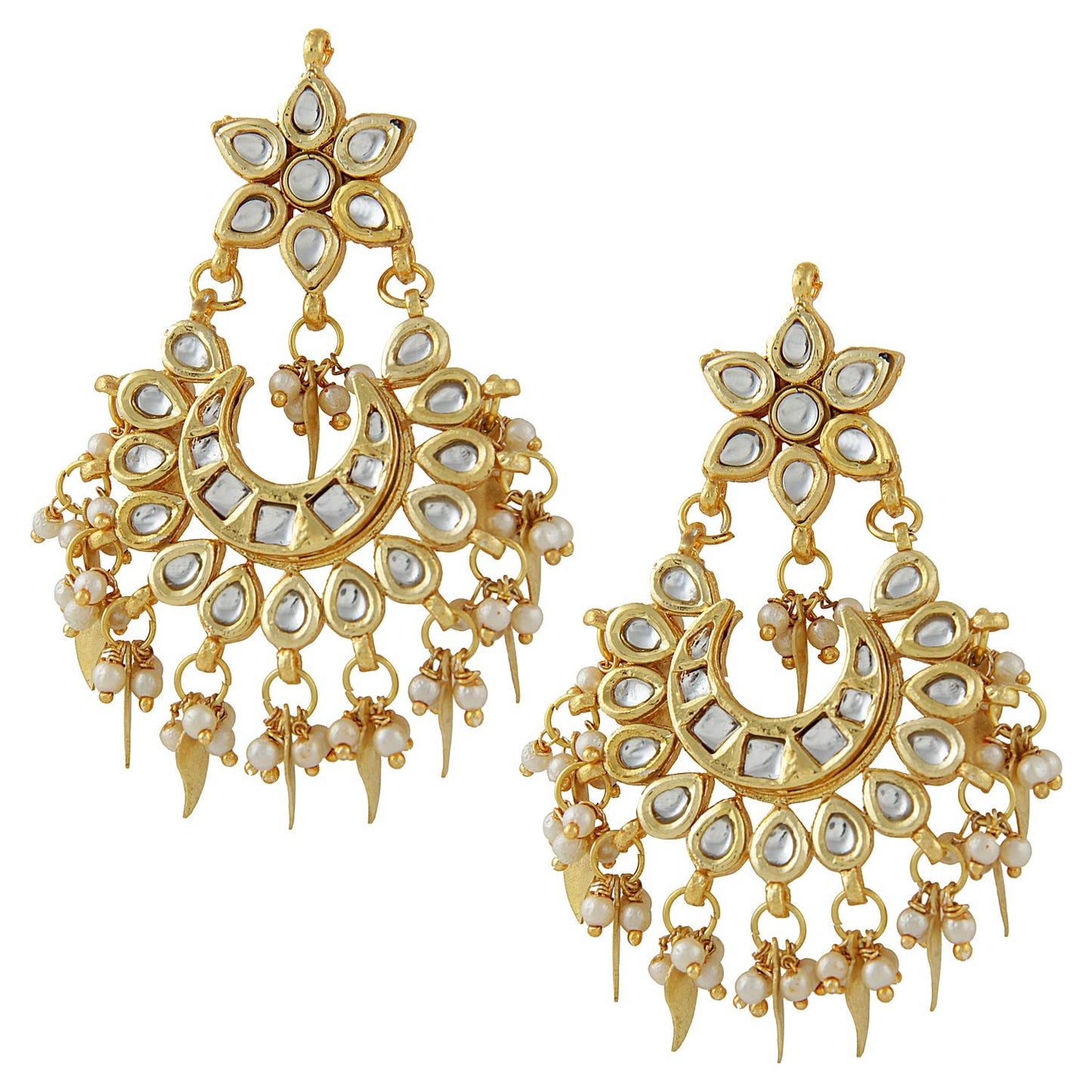 Jewellity Kundan Gold Leaf Chandbali Ethnic Traditional Wedding Earrings for Women ERK-504