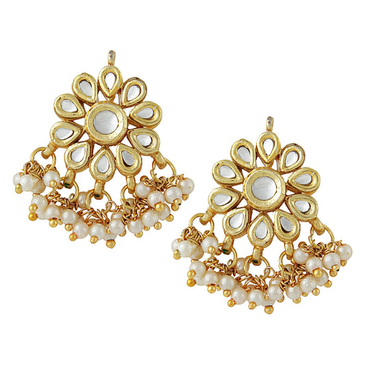 Jewellity Traditional Non-precious Metal Copper Alloy and Pearl Fusion Stud Earrings for Women & Girls, White & Golden