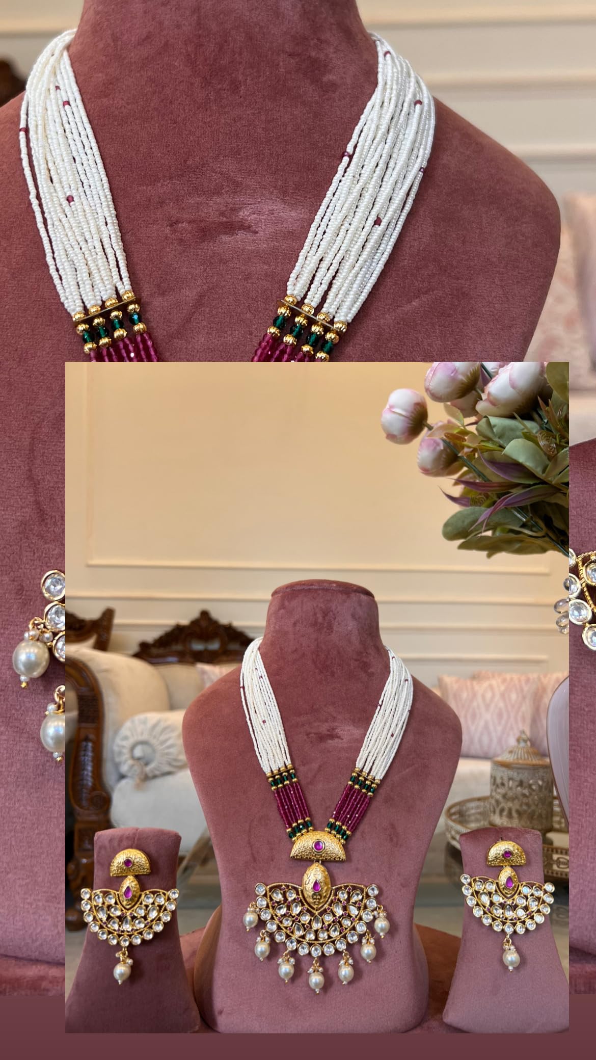 Ruby Pearls Long Polki Necklace