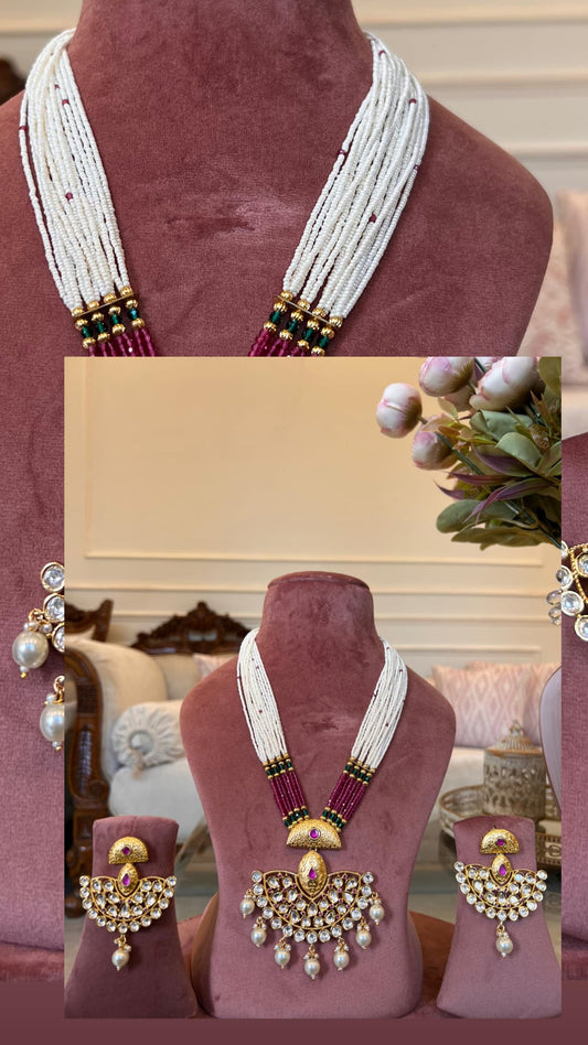 Ruby Pearls Long Polki Necklace