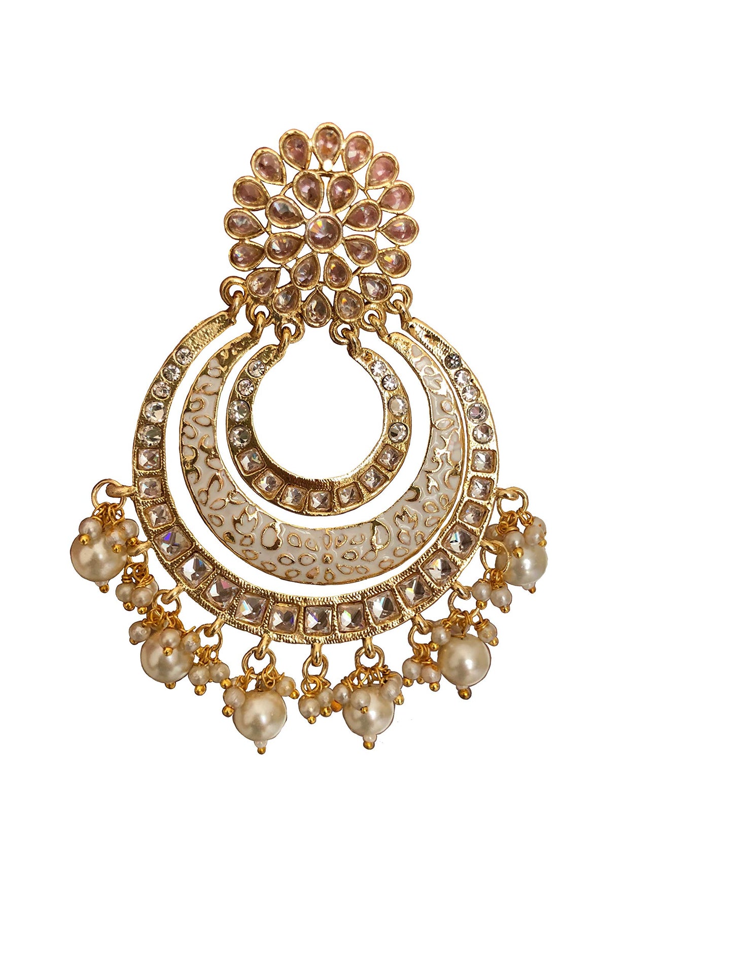 Jewellity White and Gold Jaipuri Handpainted Chandbali Exclusive Designer Dangler Earrings For Women and Girls ERG-169