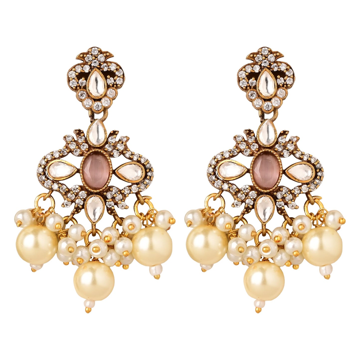 Jewellity Pink Stone AD Kundan Two Tone Choker Necklace With Earrings Set For Women/Girls NSK-5156-1