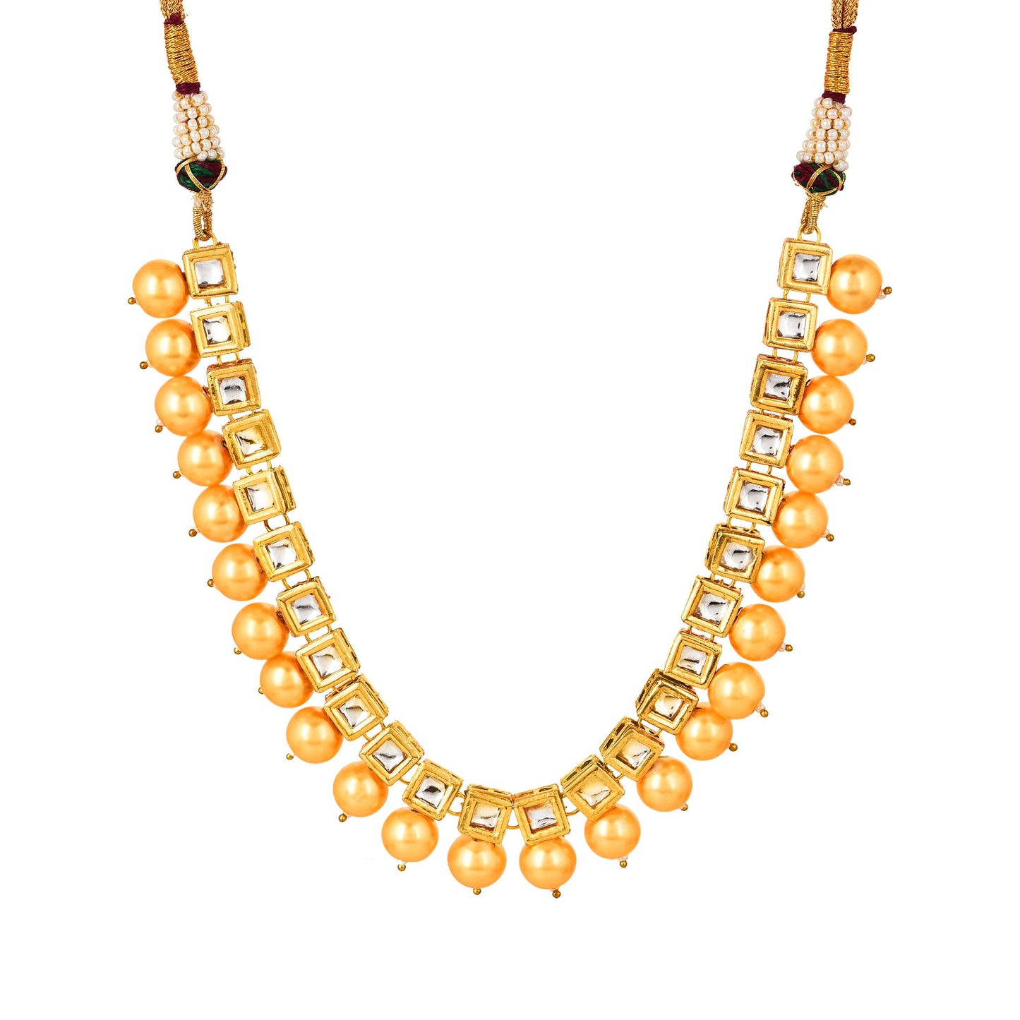 Square Kundan And Pearl Single Line Golden Designer Necklace Set For Women/Girls NSK-539