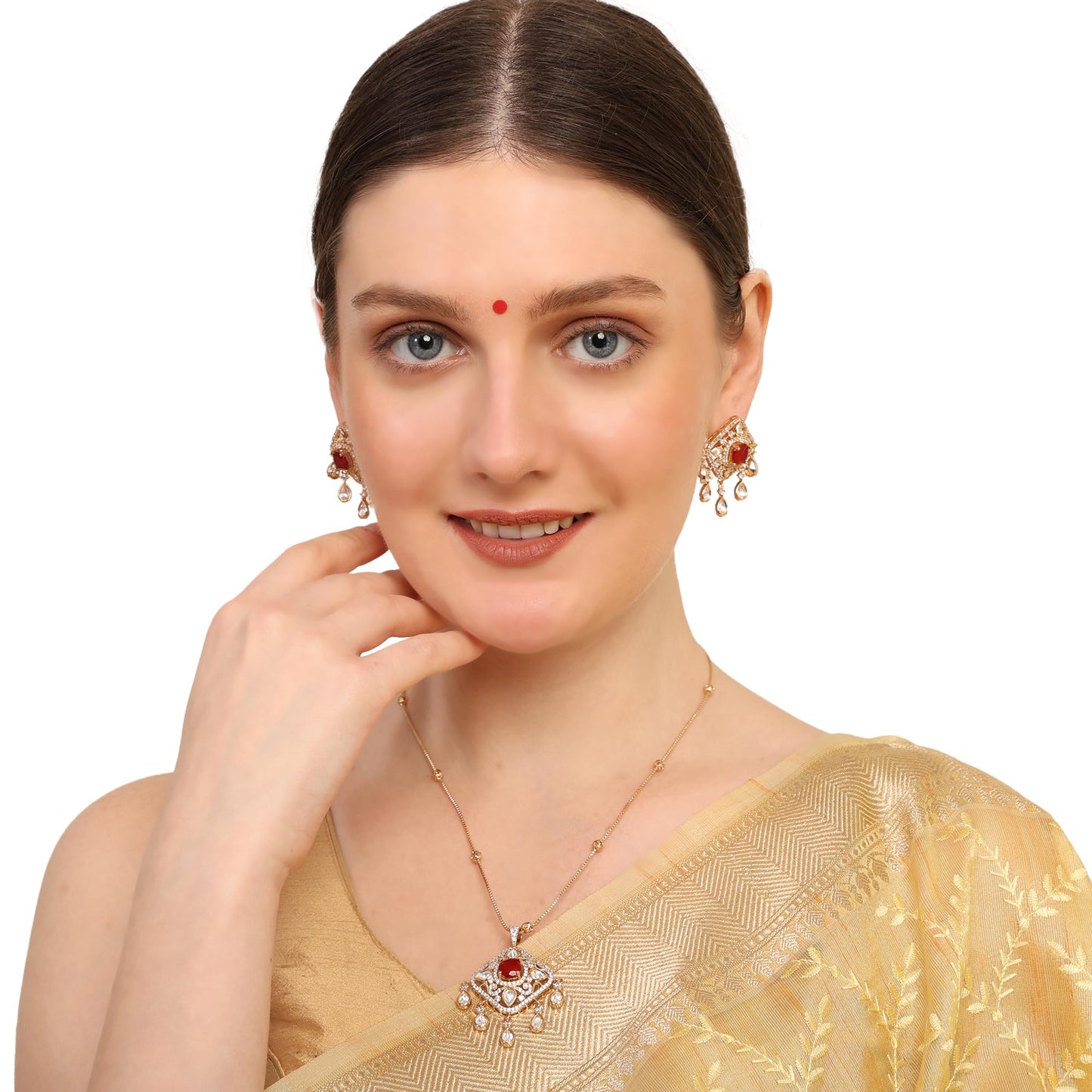 Ruby Barfi Pendant Set