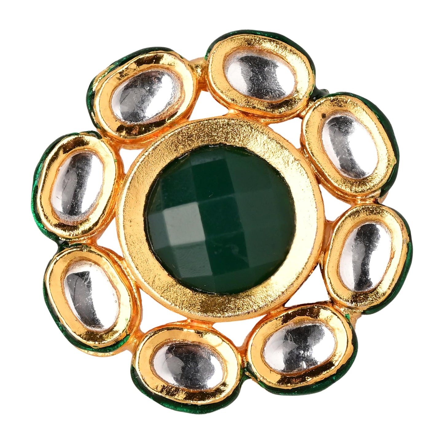 Green Golden Adjustable Kundan Ring