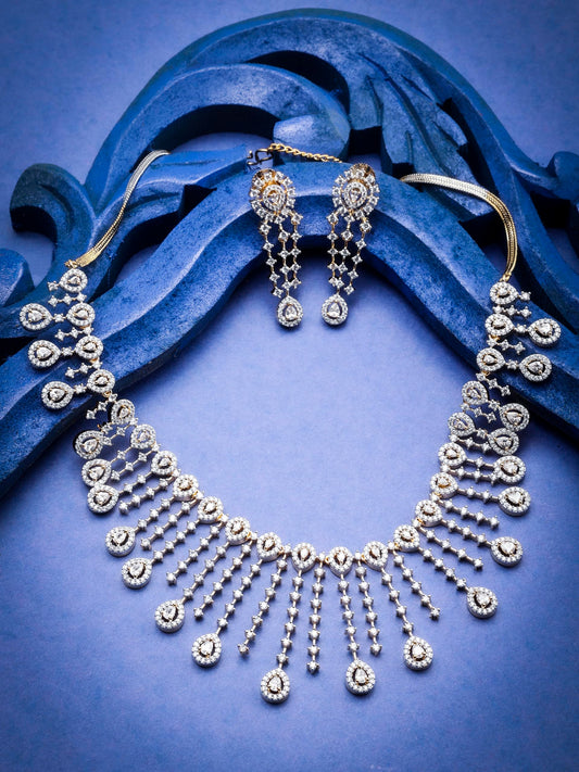 Jewellity Premium American Diamond/AD Designer Necklace With Earrings Set For Girls/Women NSA-776
