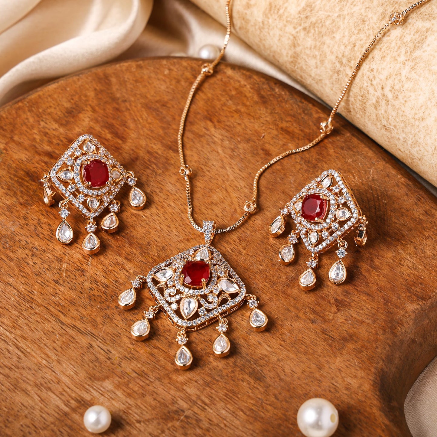 Ruby Barfi Pendant Set