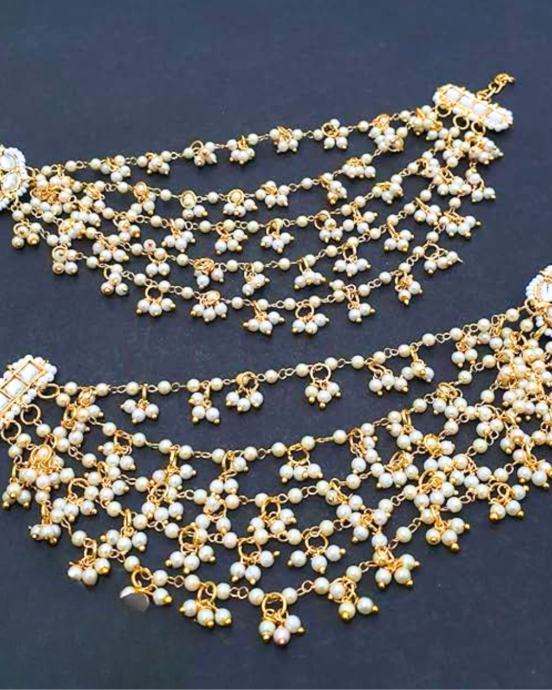 Pearl Kundan Ear Chains