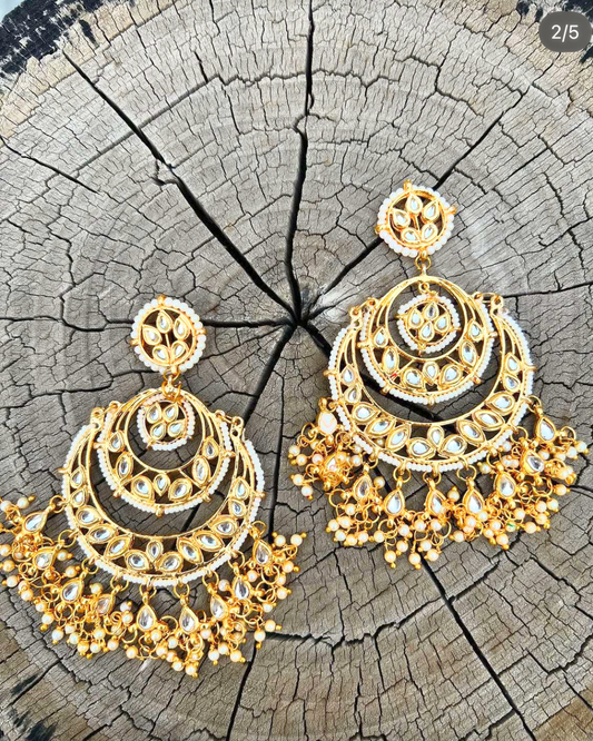 Double Chandbalis With Kundan And Pearl Droppings