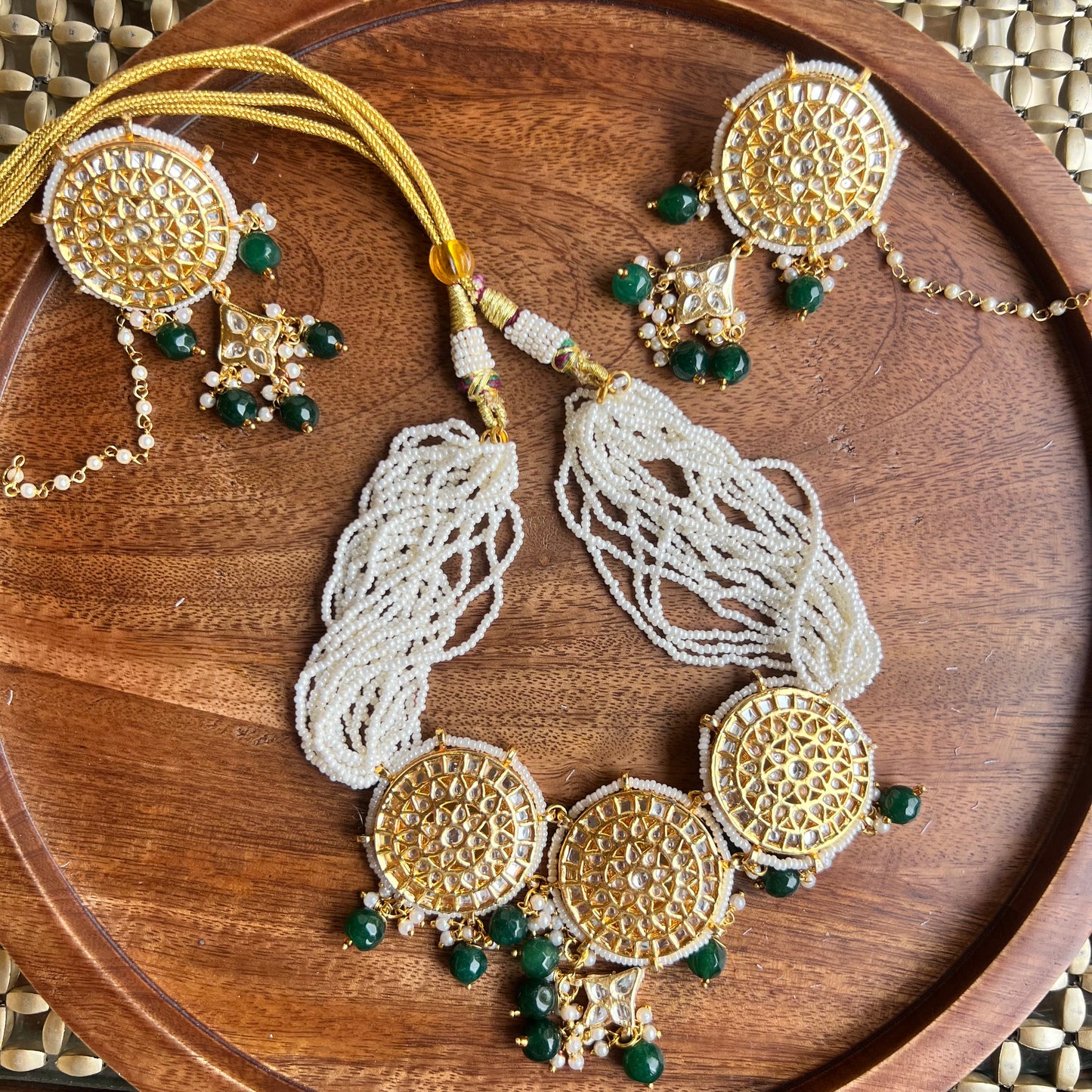 Chakra Green & White Kundan Choker Necklace