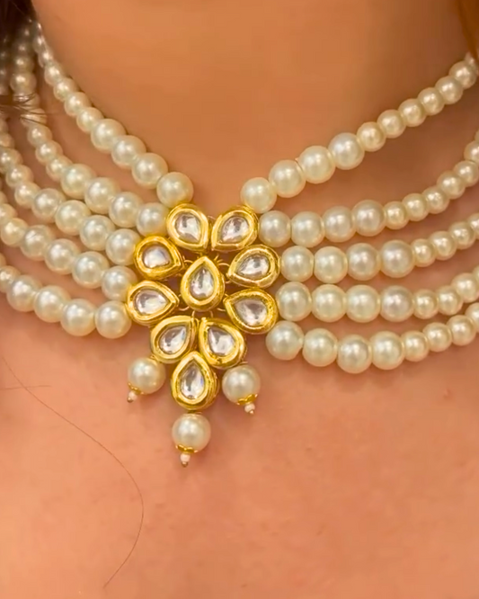 Dilbaro White Pearls Choker Necklace Set
