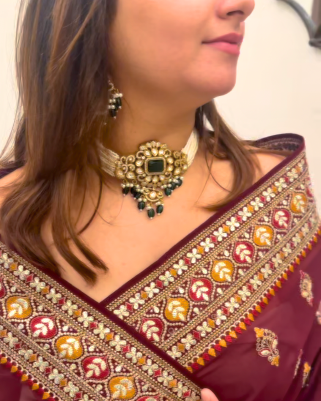 Two-Tone Moissanite Kundan Choker with White Pearls