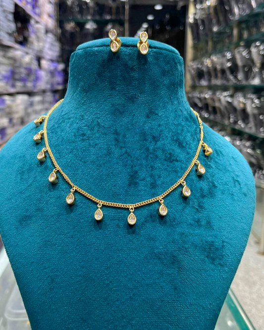 Sparkling Droplets Kundan Chain Necklace Set