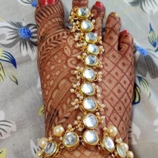 Gold rounded Kundan Anklet (Set of 2) AK-5268